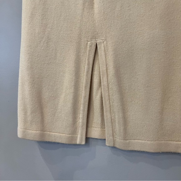 VTG Knit Sweater Set Pencil Long Skirt Tunic Button Up Scoop Neck Sz M Wheat Tan - Picture 6 of 12